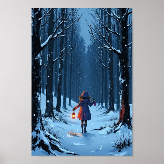 Anime Winter Lantern Snow Wall Art (Front)