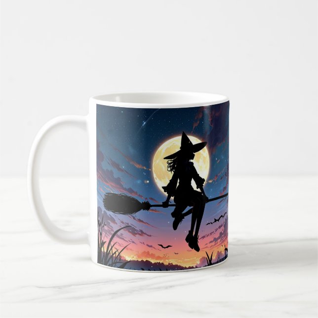 Anime Witch on Broom Mug – Spooky Halloween (Left)