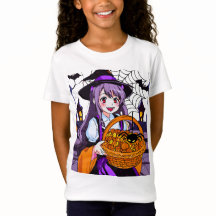 Anime Witch with Basket of Pumpkins
