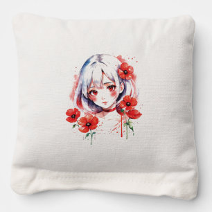 Anime with Red Flower Cornhole Bags
