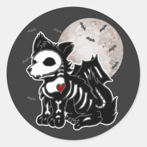 Anime Wolf Emo Goth Edgy Skeleton Halloween Dog Classic Round Sticker