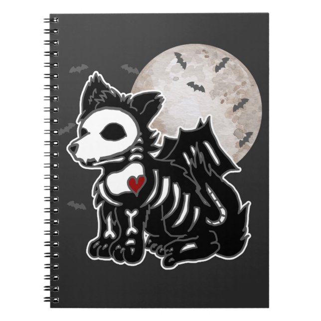 Anime Wolf Emo Goth Edgy Skeleton Halloween Dog Notebook (Front)