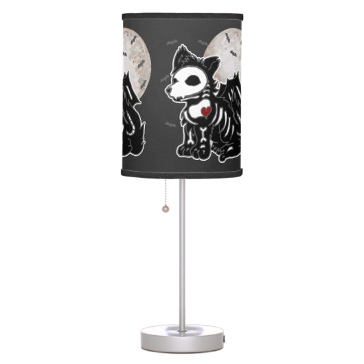 Anime Wolf Emo Goth Edgy Skeleton Halloween Dog Table Lamp (Right)