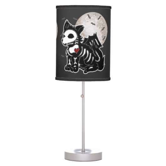 Anime Wolf Emo Goth Edgy Skeleton Halloween Dog Table Lamp (Front)