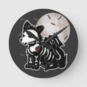 Anime Wolf Emo Goth Edgy Skeleton Halloween Dog Wa Round Clock