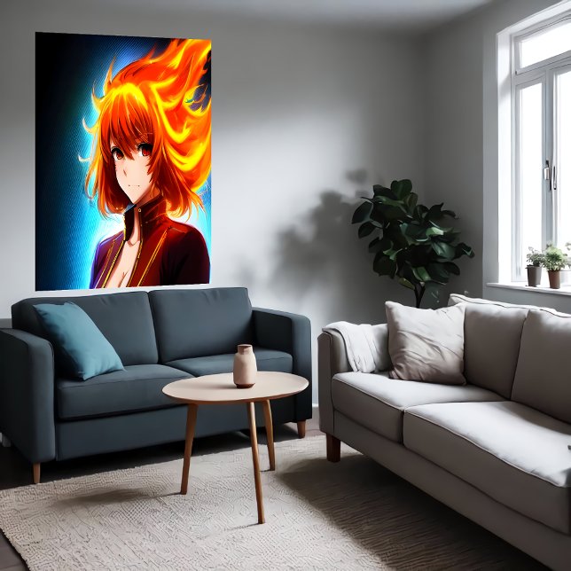 Anime young lady orange flame hair | AI Art Poster (Creator Uploaded)