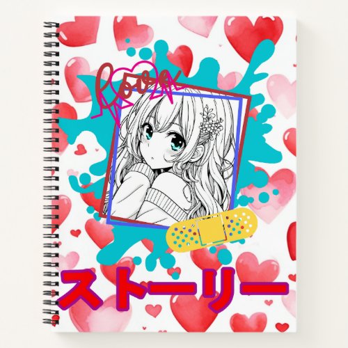 Anime young lady with blue eyes notebook