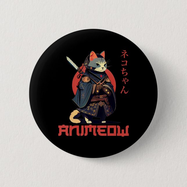 ANIMEOW Fun Cute Samurai Kawaii Cat Ninja Costume  Button (Front)