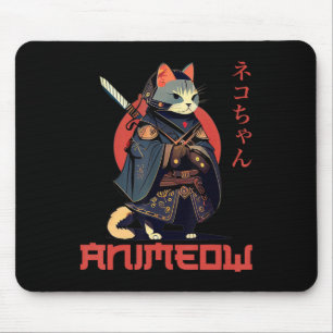 ANIMEOW Fun Cute Samurai Kawaii Cat Ninja Costume  Mouse Pad