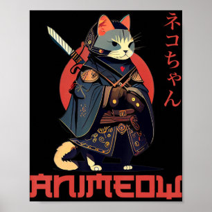 ANIMEOW Fun Cute Samurai Kawaii Cat Ninja Costume  Poster