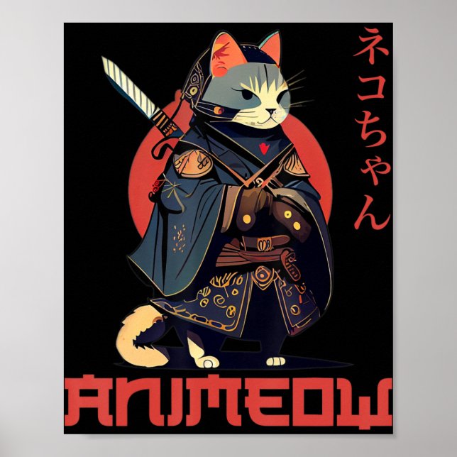 ANIMEOW Fun Cute Samurai Kawaii Cat Ninja Costume  Poster (Front)