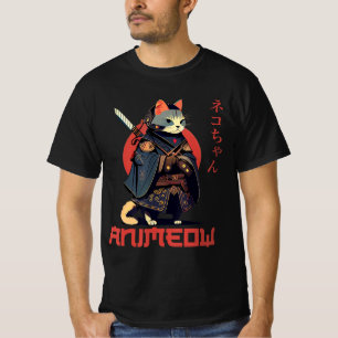 ANIMEOW Fun Cute Samurai Kawaii Cat Ninja Costume T-Shirt