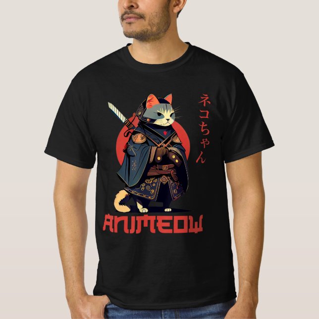 ANIMEOW Fun Cute Samurai Kawaii Cat Ninja Costume  T-Shirt (Front)