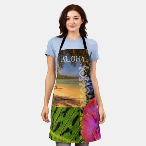 Anini Beach Kauai Hawaiian Collage Apron