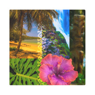 Anini Beach, Kauai Hawaiian Collage Beach Bag Metal Print