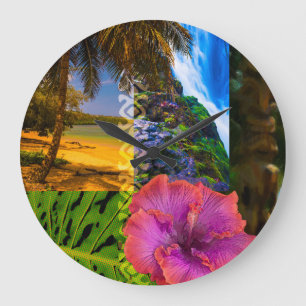 Anini Beach, Kauai Hawaiian Collage Large Clock