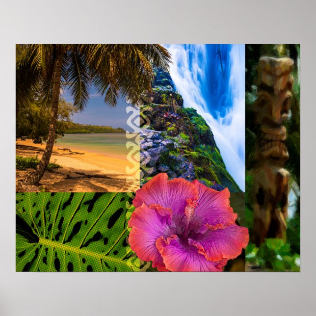 Anini Beach, Kauai Hawaiian Collage Poster (Front)