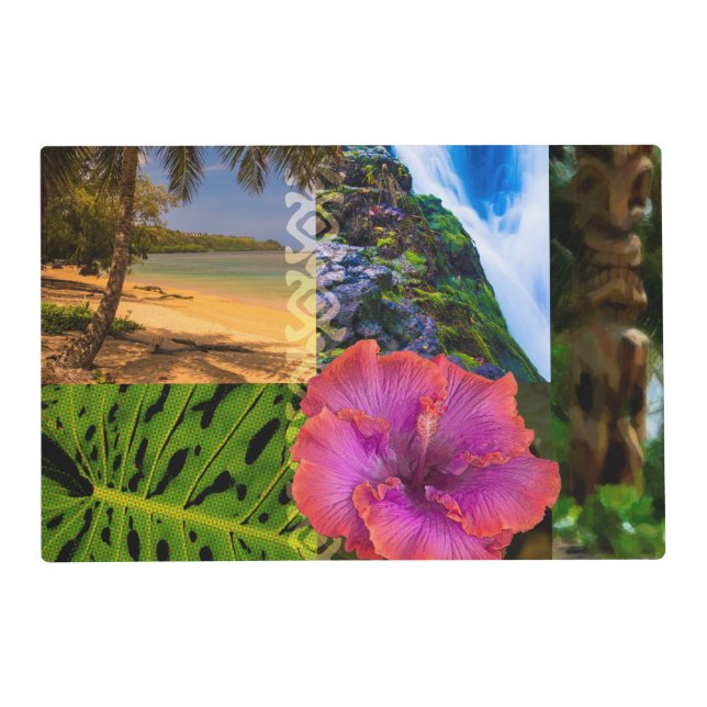 Anini Beach, Kauai Hawaiian Collage Reversible Placemat (Front)