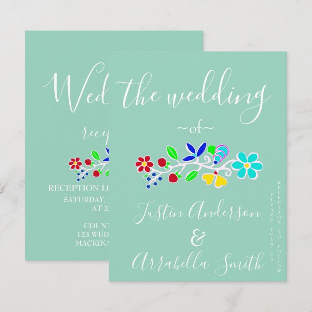 Anishinaabe Floral Strawberry Wedding Invitation (Front/Back)