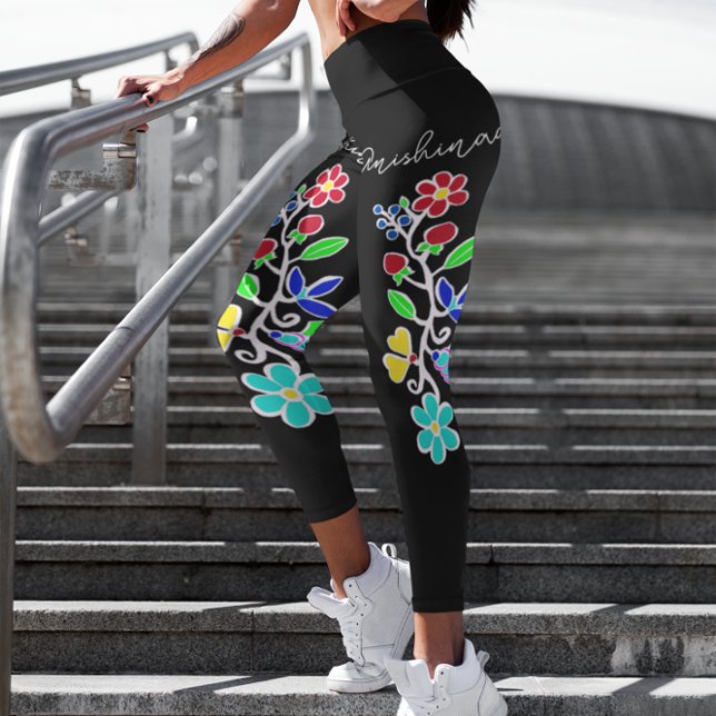 Anishinaabe Native American Logo Floral Design  Capri Leggings (Anishinaabe Native American Logo Floral Design Capri Leggings)