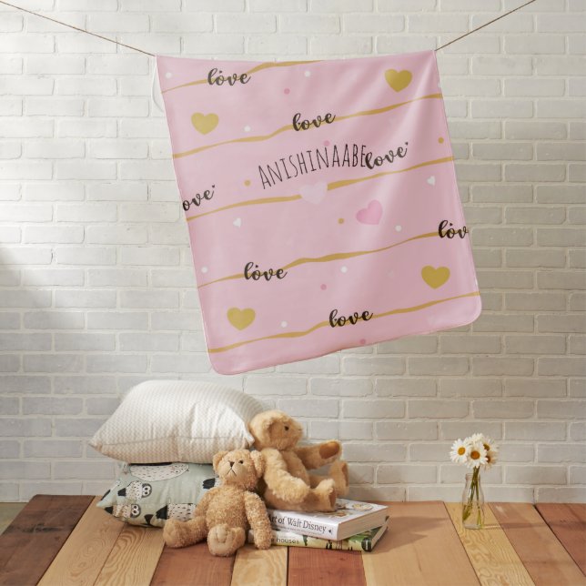 Anishinaabee Love Baby Girls Pink Hearts  Baby  Baby Blanket (In Situ)