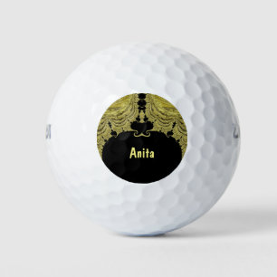 ANITA ~ GOLD AND BLACK Fractal Design ~ Unique  Golf Balls
