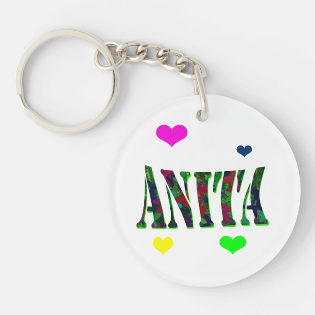 Anita, Name Logo With Love Hearts, Keychain (Front)