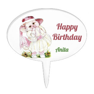 ANITA ~ VINTAGE CAT ART ~ Cute, Cat Lover ~ Cake Topper