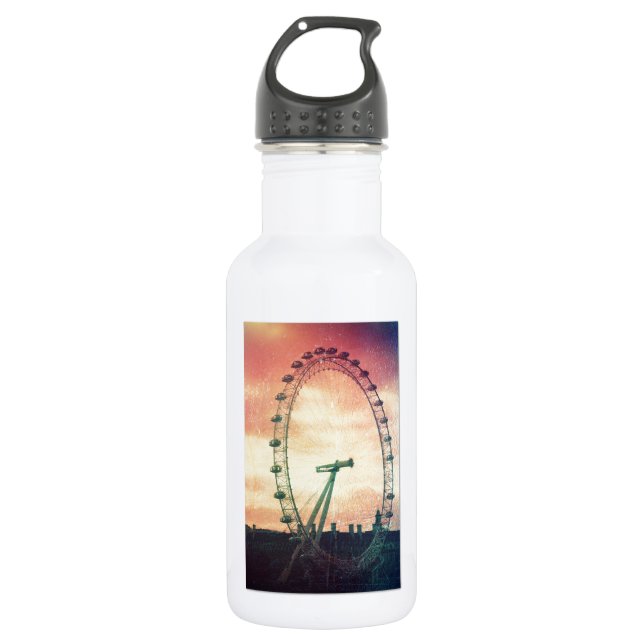 Anitiqued London Eye at Sunrise Water Bottle (Front)