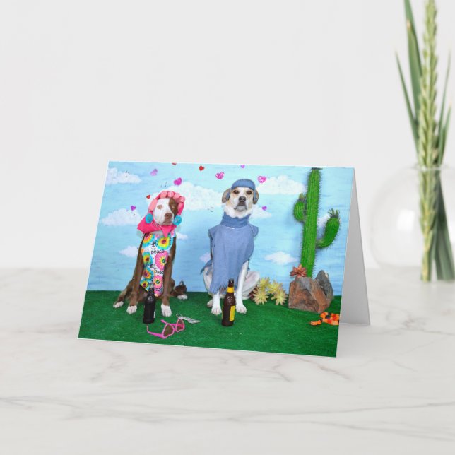 Aniversary card, humorous,  dogs in clothes card (Front)
