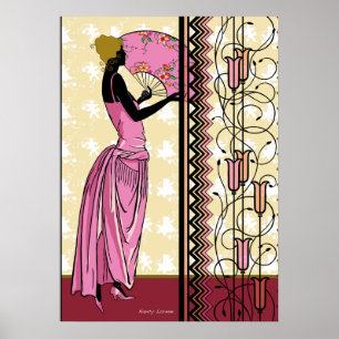 ANJANETTE: Art Deco Fashion in Pink and Yellow Poster