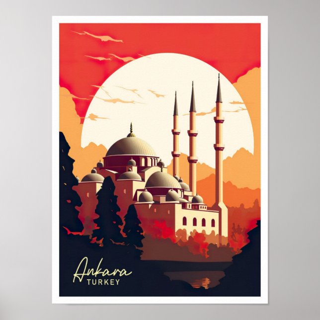 Ankara Turkey Art Vintage Travel Illustration Poster (Front)