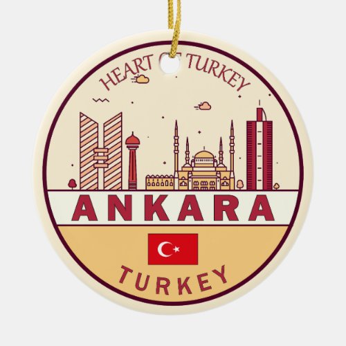 Ankara Turkey City Skyline Emblem Ceramic Ornament