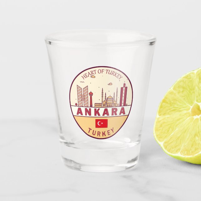 Ankara Turkey City Skyline Emblem Shot Glass (Front)