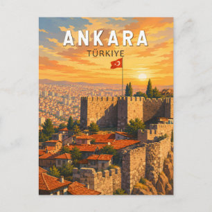 Ankara Turkey Illustration Travel Art Vintage Postcard