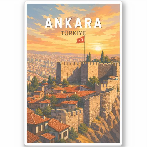 Ankara Turkey Illustration Travel Art Vintage Sticker
