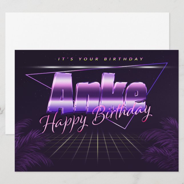 Anke Last Name First Name lilac retro card birthda (Front/Back)