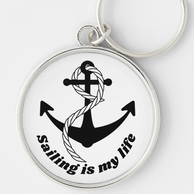 Anker schwarz weiss Sailing is my life Keychain (Front)