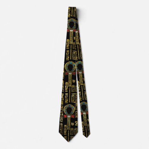 Ankh  and Egyptian hieroglyphs pattern Neck Tie
