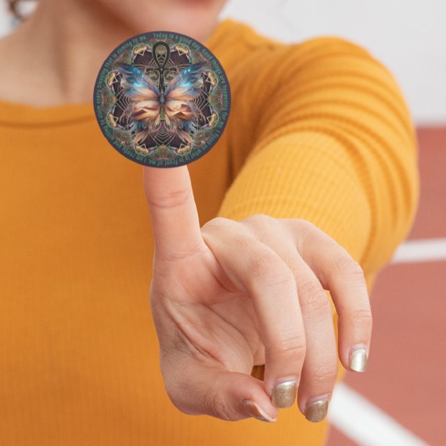 Ankh Butterfly Life Symbol Mandala Affirmation Classic Round Sticker (spread the goodness with your favourite affirmation with ankh life artistry mandala by webgrrl.)