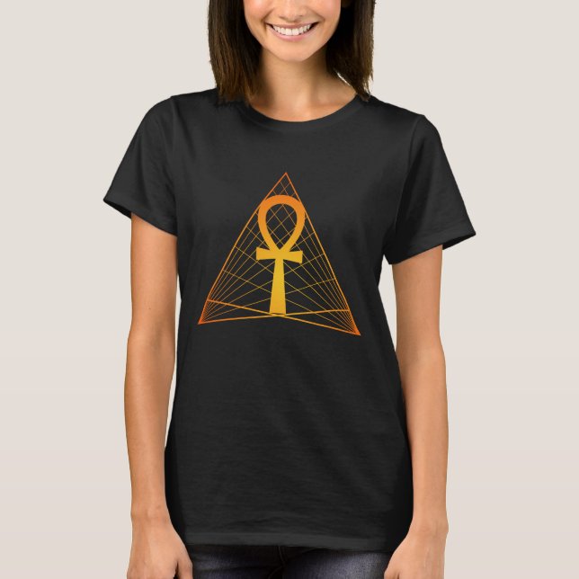 Ankh Cross Triangular Grid Sacred Geometry T-Shirt (Front)