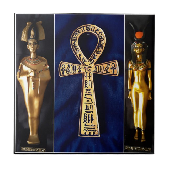 Ankh Egyptian God Goddess Statue Ceramic Tile (Front)