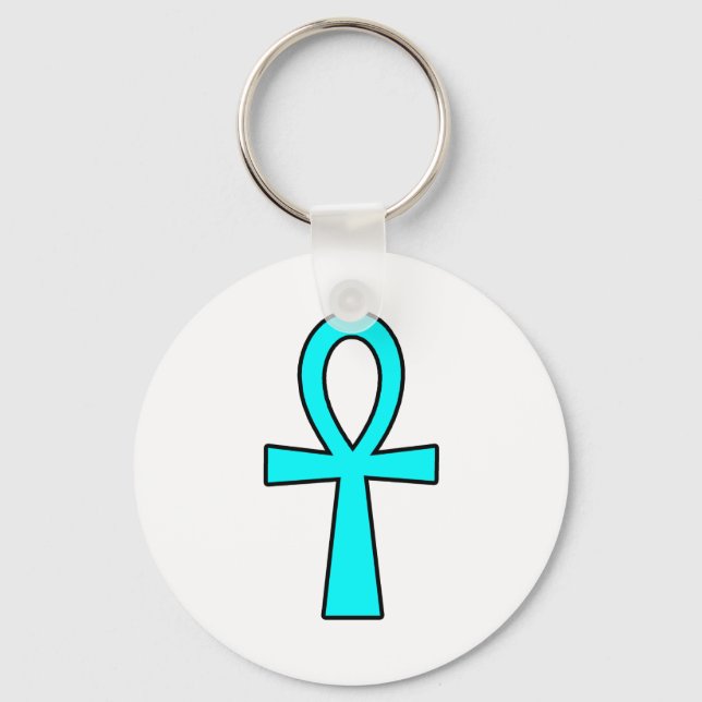 Ankh Egyptian Hieroglyphic Cross Key Life Blue Keychain (Front)