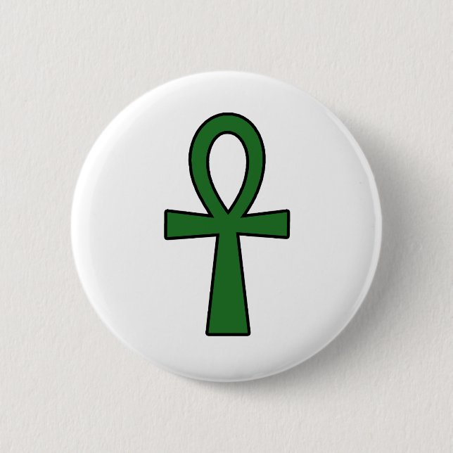 Ankh Egyptian Hieroglyphic Cross Key Life Green Pinback Button (Front)