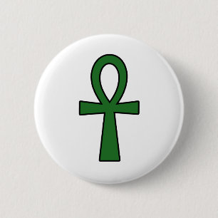 Ankh Egyptian Hieroglyphic Cross Key Life Green Pinback Button
