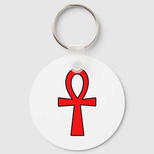 Ankh Egyptian Hieroglyphic Symbols Life Key Red Keychain (Front)
