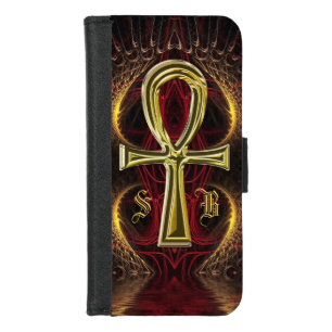 Ankh Gold Goddess Monogram Initials Gold Ankh iPhone 8/7 Wallet Case