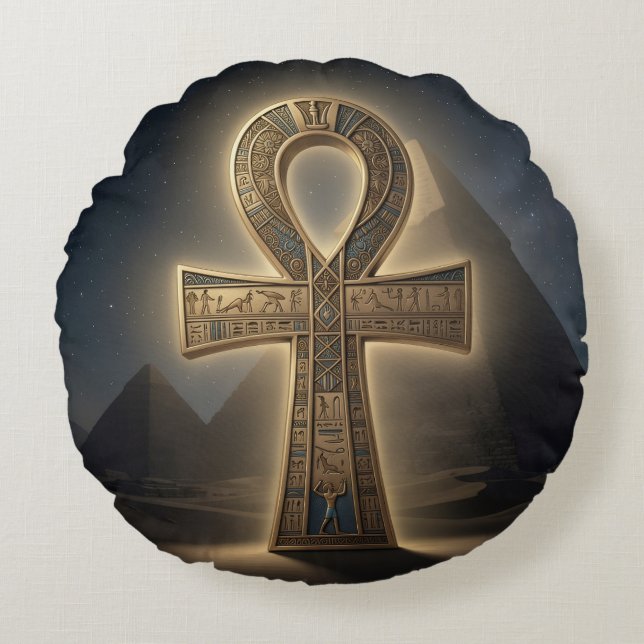 Ankh Symbol Meaning – Key of Life´6 Round Pillow (Front)