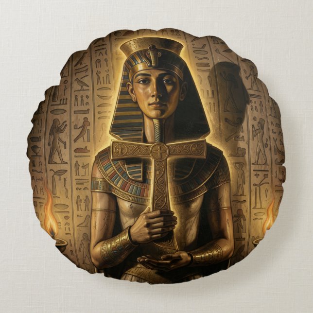 Ankh Symbol Meaning – Key of Life Round Pillow (Front)