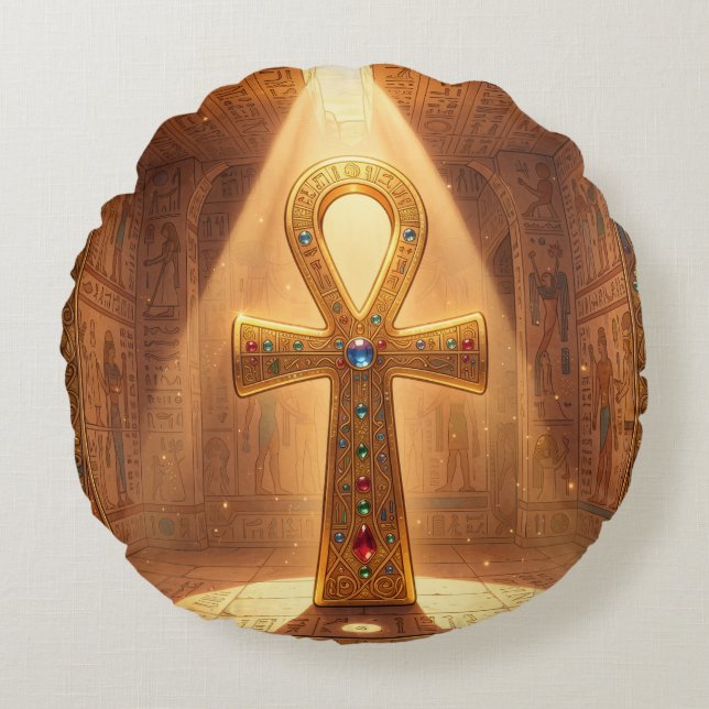 Ankh Symbol Meaning – Key of Life Round Pillow (Front)